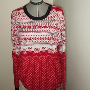 Hanna Andersson Fair Isle Holiday Long John Adult Pajama Top, Red White Black